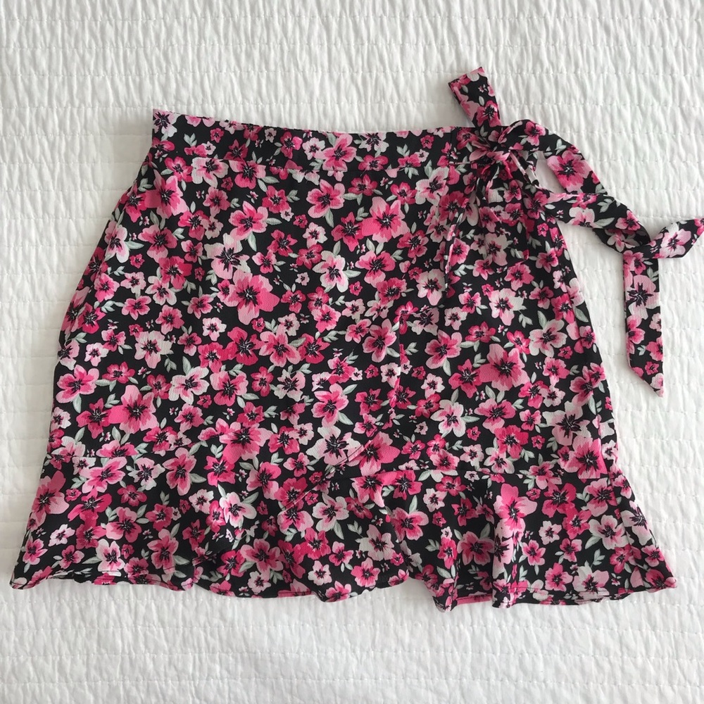 Faux Wrap skirt with pink floral desgin
